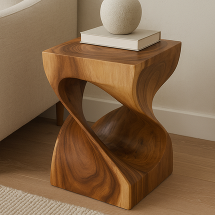 Holzhocker - Beistelltisch Blumenhocker Ablagetisch - Unikat Handgefertigt  - Gedreht aus massivem Samanholz - 45x30x30 cm