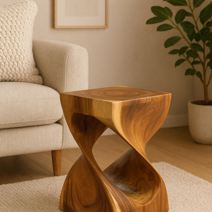 Holzhocker - Beistelltisch Blumenhocker Ablagetisch - Unikat Handgefertigt  - Gedreht aus massivem Samanholz - 45x30x30 cm