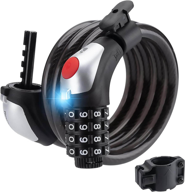 Fahrradschloss Kabelschloss 4 - Stellig Zahlencode mit Licht 120cm/180cm (Fahrradschloss) kaufen bei Linkreich – Jetzt entdecken!