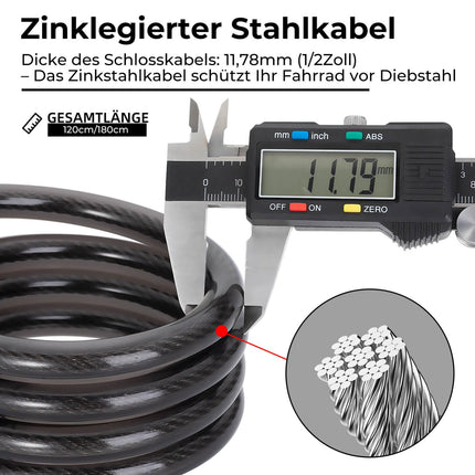 Fahrradschloss Kabelschloss 4 - Stellig Zahlencode mit Licht 120cm/180cm (Fahrradschloss) kaufen bei Linkreich – Jetzt entdecken!