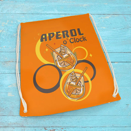 SEO. Farbiger Turnbeutel mit DTF - Druck - Aperol o'clock - Linkreich