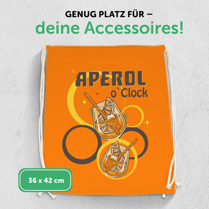 SEO. Farbiger Turnbeutel mit DTF - Druck - Aperol o'clock - Linkreich