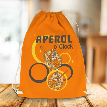 SEO. Farbiger Turnbeutel mit DTF - Druck - Aperol o'clock - Linkreich