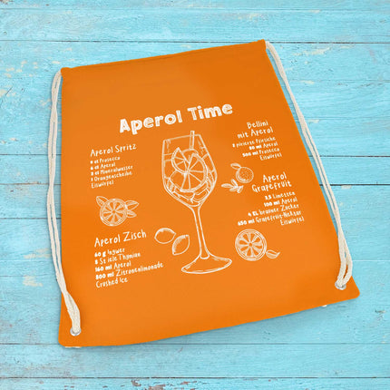 SEO. Farbiger Turnbeutel mit DTF - Druck - Aperol Rezepte - Linkreich