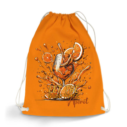 SEO. Farbiger Turnbeutel mit DTF - Druck - Let the good Times Aperol - Linkreich