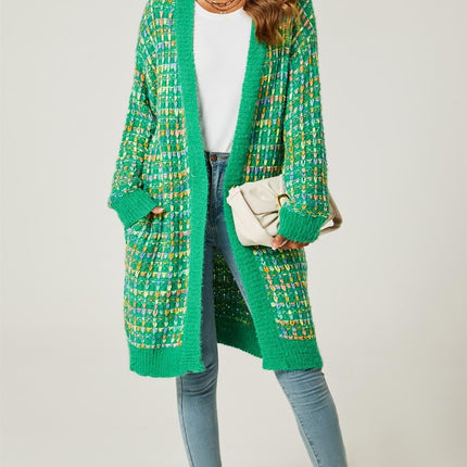 Green Boucle Check Cardigan In Rainbow Multicolour Speckles