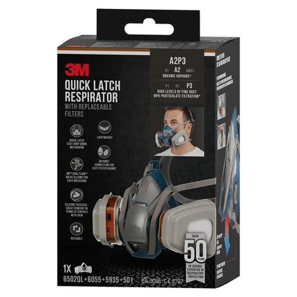 3M™ Quick Latch-Atemschutzmaske 6502QLKIT-1 mit austauschbaren Filtern, A2P3 organische Dämpfe (1x6502, 2x6055, 2x5935, 2x501) | Packung (1 Stück)