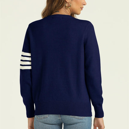 Stripe Pattern Jumper Top In Navy
