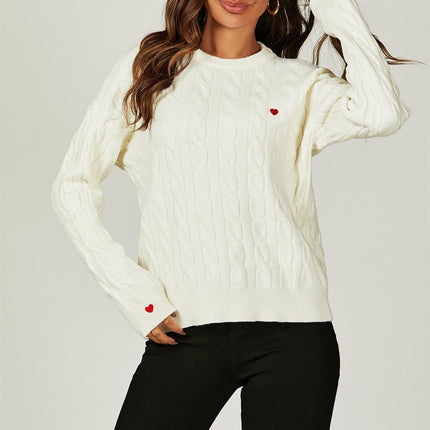 Heart Embroidery Jumper Top In Cream