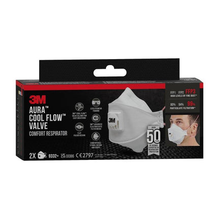3M™ Aura™ Comfort Cool Flow™ Partikelmaske 9332+, FFP3, mit Ventil