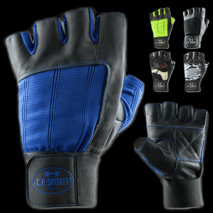 SEO. Fitness Handschuhe Leder mit Bandage - C.P. Sports F - 5 - Blau Linkreich