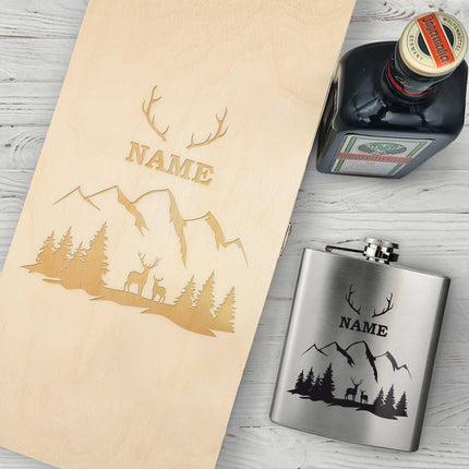 SEO. Flachmann aus Edelstahl Geschenkset - personalisiert mit Jägermeister im Set - Wald Linkreich