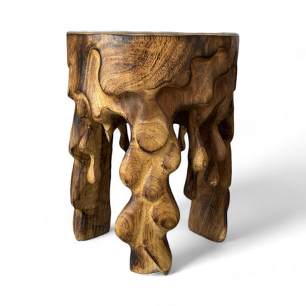 Flambierter Holzhocker - Beistelltisch Blumenhocker Ablagetisch - Unikat Handgefertigt - Rund Tropfend aus massivem Suarholz - 45x35x35 cm () kaufen bei Linkreich – Jetzt entdecken!