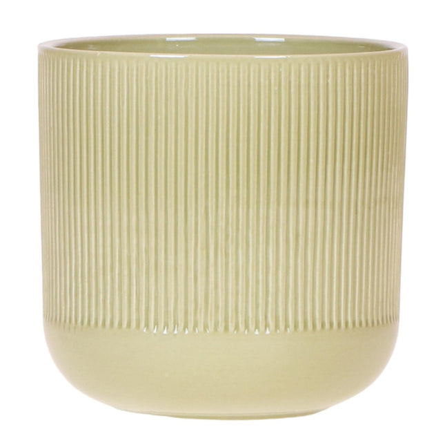 Flare Dekotopf Green – Ø12cm – Grüner Blumentopf mit Rillenstruktur – Retro - Design im Stil der Bold Seventies – Für Innenräume & stilvolle Pflanzenpräsentation (Plant) kaufen bei Linkreich – Jetzt entdecken!