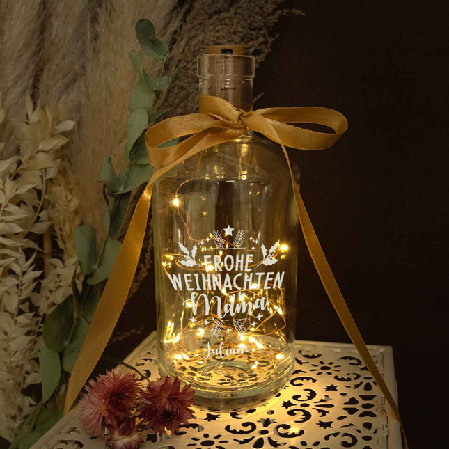 SEO. Flaschenlicht mit LED - Lichterkette im Frohe Weihnachten Mama Design - Personalisiert mit Namen - Linkreich