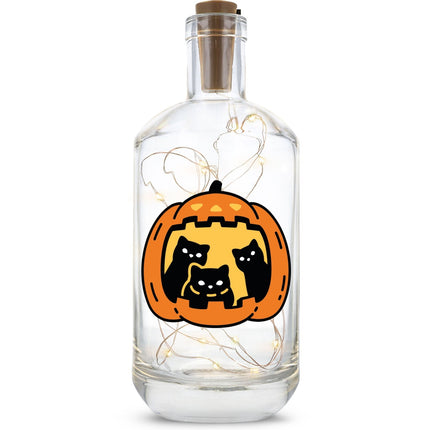 SEO. Flaschenlicht mit LED - Lichterkette im Halloween Kürbis Katzen UV Design - Linkreich