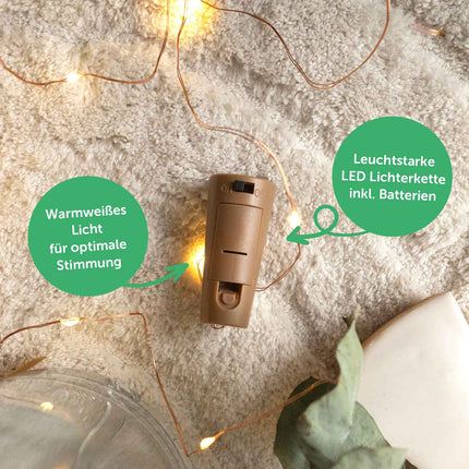 SEO. Flaschenlicht mit LED - Lichterkette im Halloween Rabe UV Design - Linkreich