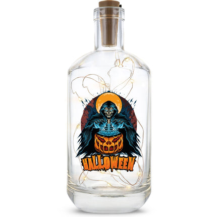 SEO. Flaschenlicht mit LED - Lichterkette im Halloween Reaper UV Design - Linkreich