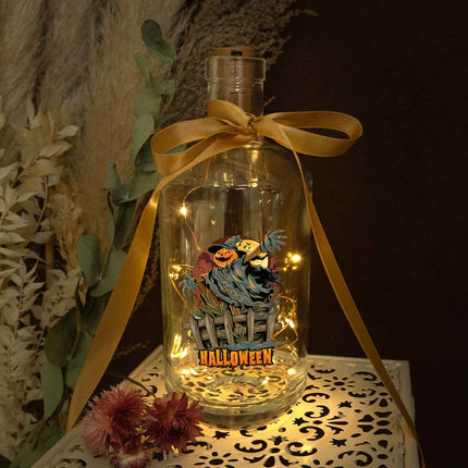 SEO. Flaschenlicht mit LED - Lichterkette im Halloween Vogelscheuche V2 UV Design - Linkreich