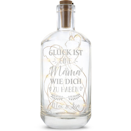 SEO. Flaschenlicht mit LED - Lichterkette und Gravur "Glück ist eine Mama wie dich zu haben" - Linkreich