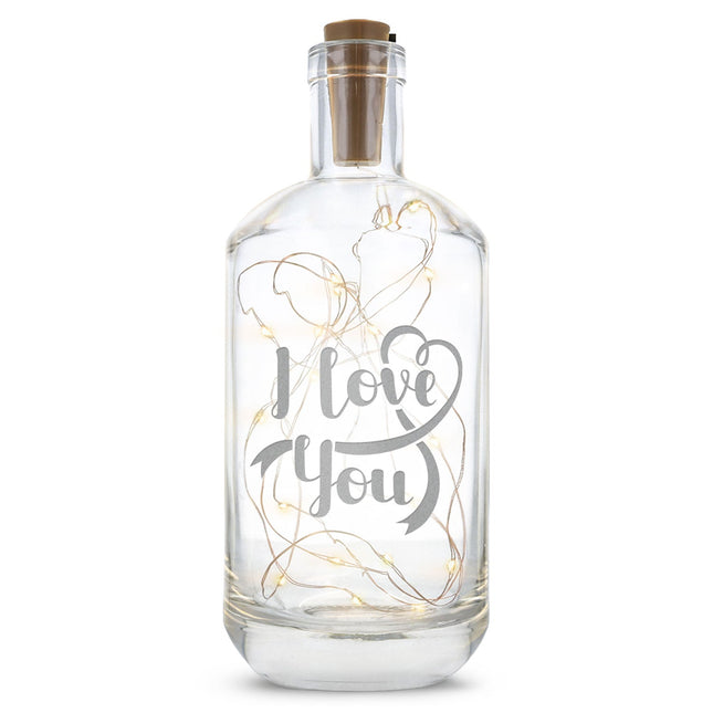 SEO. Flaschenlicht mit LED - Lichterkette und Gravur "I love you" - Linkreich