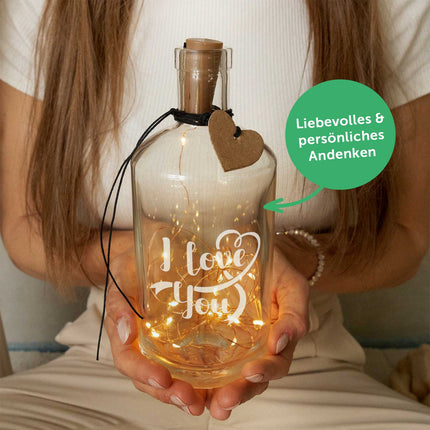 SEO. Flaschenlicht mit LED - Lichterkette und Gravur "I love you" - Linkreich