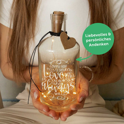 SEO. Flaschenlicht mit LED - Lichterkette und Gravur "Love you always" - Linkreich