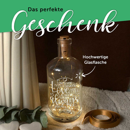 SEO. Flaschenlicht mit LED - Lichterkette und Gravur "Love you always" - Linkreich