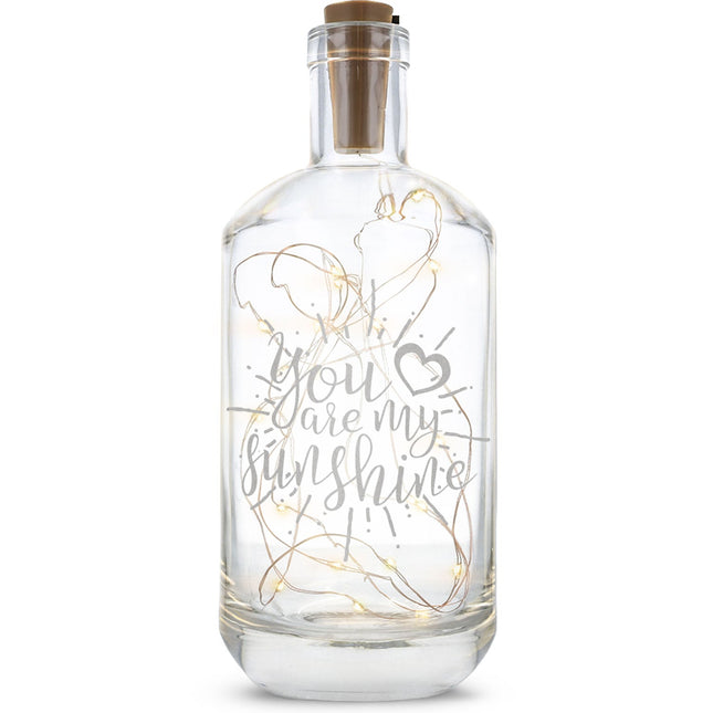 SEO. Flaschenlicht mit LED - Lichterkette und Gravur "You are my sunshine" - Linkreich