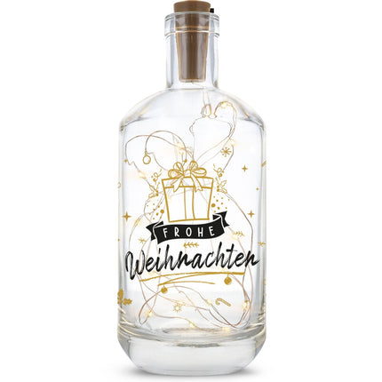 SEO. Flaschenlicht mit LED - Lichterkette und UV Druck - Goldenes Geschenk Design - Weihnachtsdekoration - Linkreich