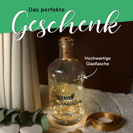 SEO. Flaschenlicht mit LED - Lichterkette und UV Druck - Goldenes Geschenk Design - Weihnachtsdekoration - Linkreich