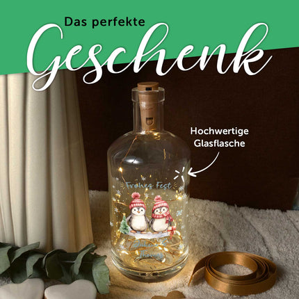 SEO. Flaschenlicht mit LED - Lichterkette und UV Druck - Pinguine Design - Personalisiert mit Name - Linkreich