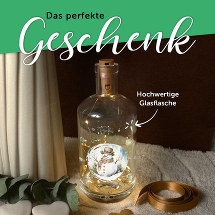 SEO. Flaschenlicht mit LED - Lichterkette und UV Druck - Schneemann Design - Weihnachtsdekoration - Linkreich