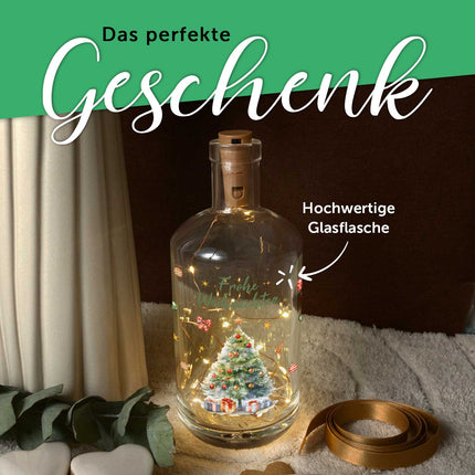 SEO. Flaschenlicht mit LED - Lichterkette und UV Druck - Weihnachtsbaum Design - Weihnachtsdekoration - Linkreich