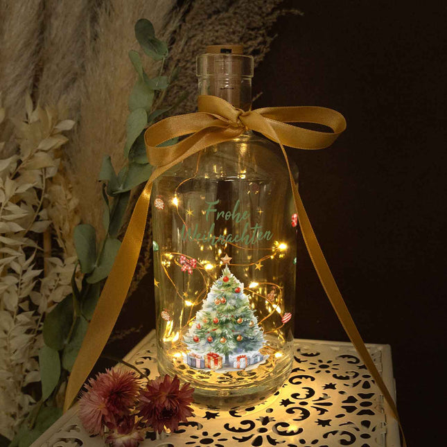 SEO. Flaschenlicht mit LED - Lichterkette und UV Druck - Weihnachtsbaum Design - Weihnachtsdekoration - Linkreich