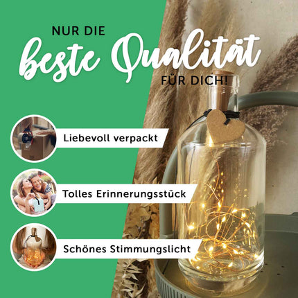 SEO. Flaschenlicht mit LED - Lichterkette und UV Druck - Weihnachtsbaum Gold Design - Personalisiert - Linkreich