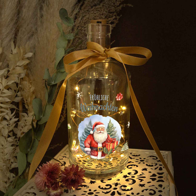 SEO. Flaschenlicht mit LED - Lichterkette und UV Druck - Weihnachtsmann Design - Weihnachtsdekoration - Linkreich