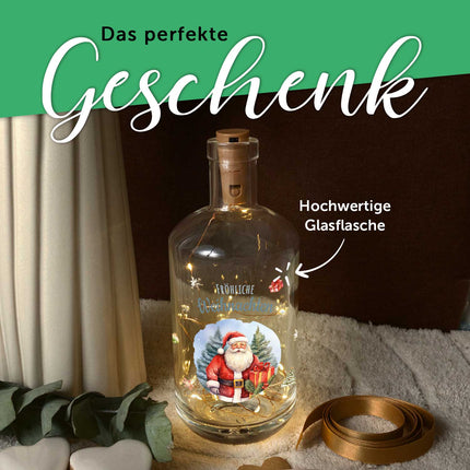 SEO. Flaschenlicht mit LED - Lichterkette und UV Druck - Weihnachtsmann Design - Weihnachtsdekoration - Linkreich