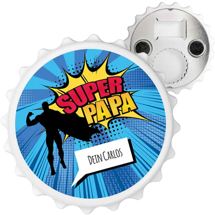 SEO. Flaschenöffner mit UV Druck - Superhelden Design - Personalisiert mit Namen - Papa Linkreich