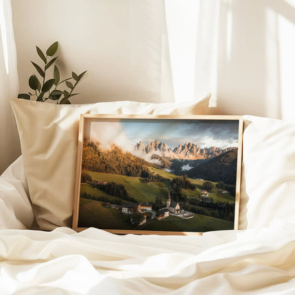 St. Magdalena Dolomites Print – Sunrise Landscape Photography Wall Art