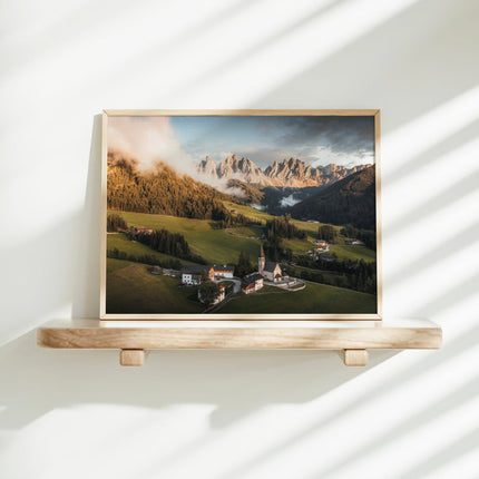St. Magdalena Dolomites Print – Sunrise Landscape Photography Wall Art