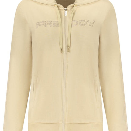 SEO. FREDDY Sweatshirt Damen mit Reißverschluss – Hoodie mit Strass-Applikation - Beige Linkreich