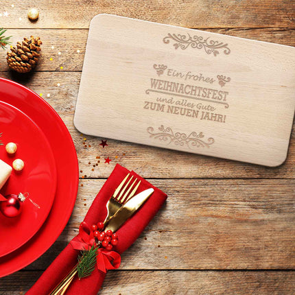 SEO. Frühstücksbrettchen aus Holz mit Gravur - Ein frohes Weihnachtsfest - Weihnachtsdeko - Linkreich