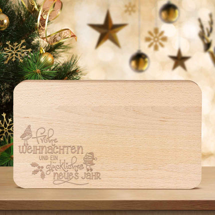 SEO. Frühstücksbrettchen aus Holz mit Gravur - Frohe Weihnachten - Weihnachtsdeko - Linkreich