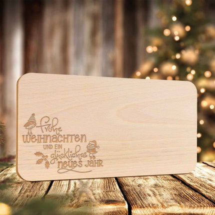 SEO. Frühstücksbrettchen aus Holz mit Gravur - Frohe Weihnachten - Weihnachtsdeko - Linkreich
