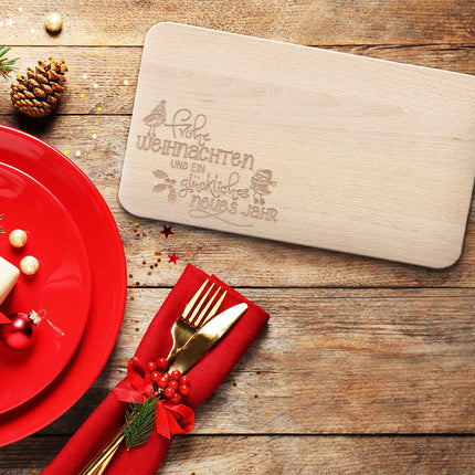 SEO. Frühstücksbrettchen aus Holz mit Gravur - Frohe Weihnachten - Weihnachtsdeko - Linkreich