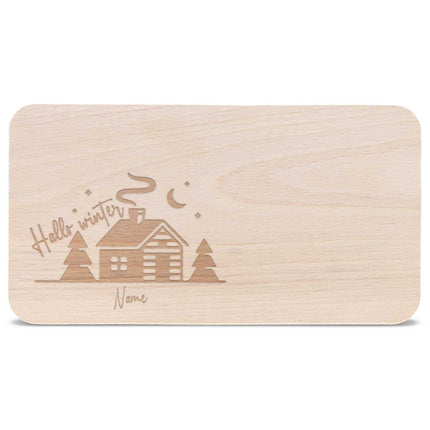 SEO. Frühstücksbrettchen aus Holz mit Gravur - Hello Winter - Personalisiert mit Name - Weihnachtsdeko - Linkreich