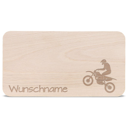SEO. Frühstücksbrettchen für Kinder im " Motorrad" Design mit Wunschname - Linkreich