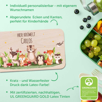 SEO. Frühstücksbrettchen mit Druck & Name im "Tiergruppe" Design - Tiergruppe Wald Linkreich