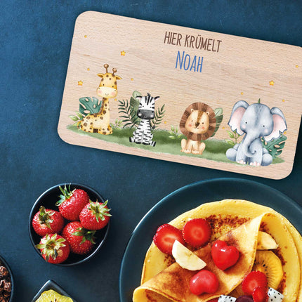 SEO. Frühstücksbrettchen mit Druck & Name im "Tiergruppe" Design - Tiergruppe Wald Linkreich